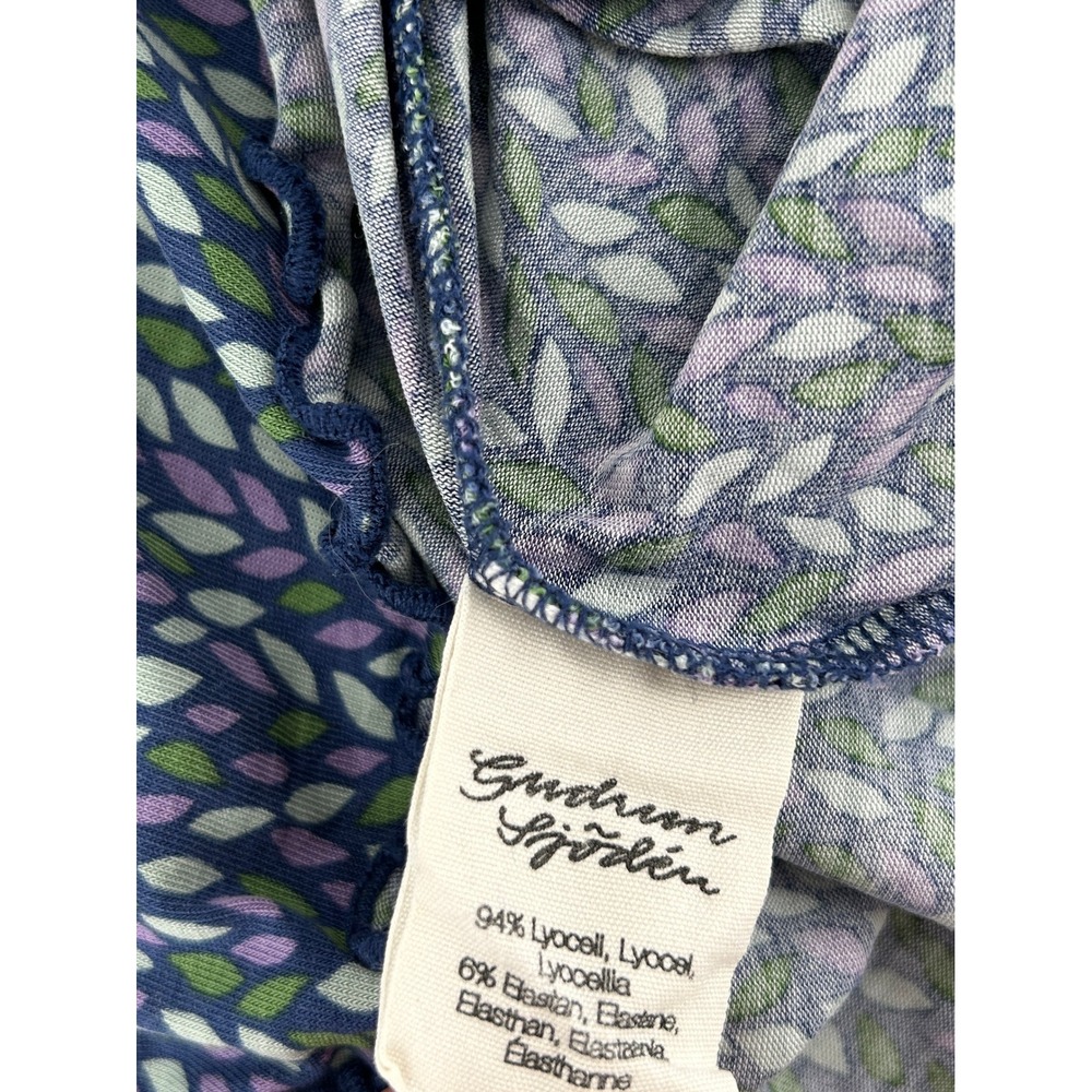 Gudrun Sjoden Leaf Print Top Womens XL Blue Purple Long Sleeve Lettuce Edge - Picture 5 of 5